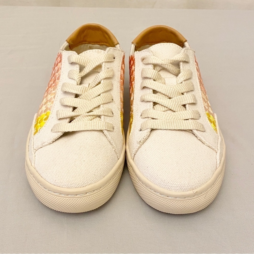 Soludos x Chiaozza Embroidered Ombré Sneaker Womens Size 5 Ivory Pink Yellow - Picture 4 of 10